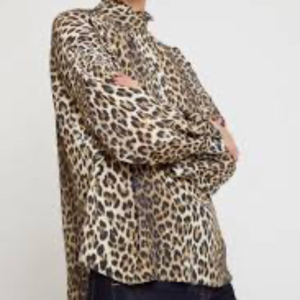 No. 6 Brown Cheetah Print Pattern Long Sleeve Blouse Size Small